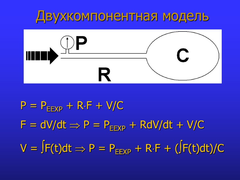 Двухкомпонентная модель P = PEEXP + RF + V/C  F = dV/dt 